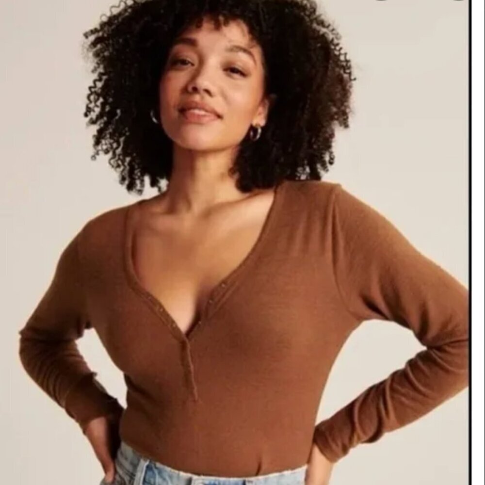 Abercrombie & Fitch Soft AF Cozy brown long sleeve bodysuit size Large